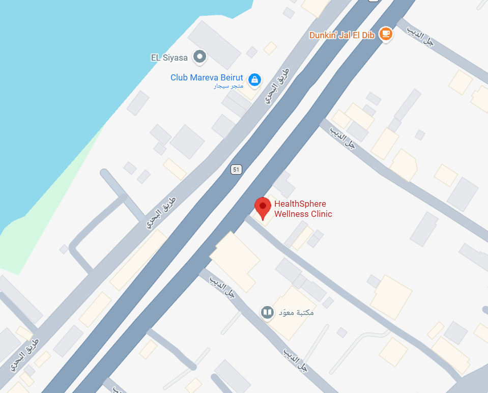 Map showing HealthSphere & Wellness Clinic in Jal El Dib, Beirut